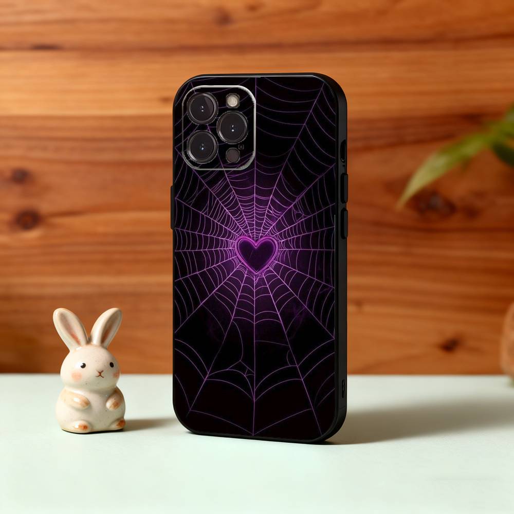 Cool S-Spider Web H-Heart Phone Case For iPhone17,16,15,14,13,12Plus,Pro Max,XS,5G Soft Silicone Black Cover