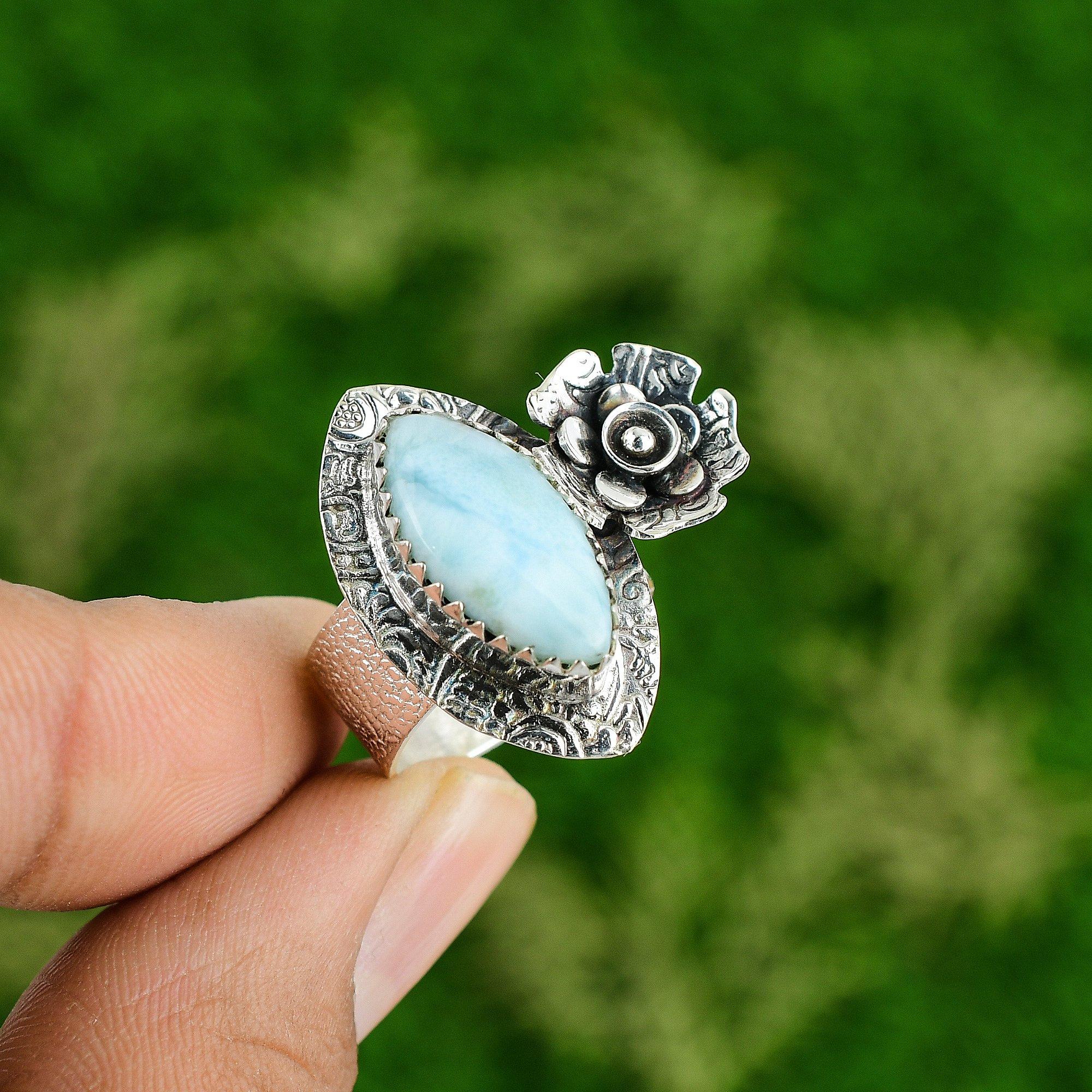 

Natural Larimar Gemstone Promise Flower Ring Size 7 925 Silver For Girls 7