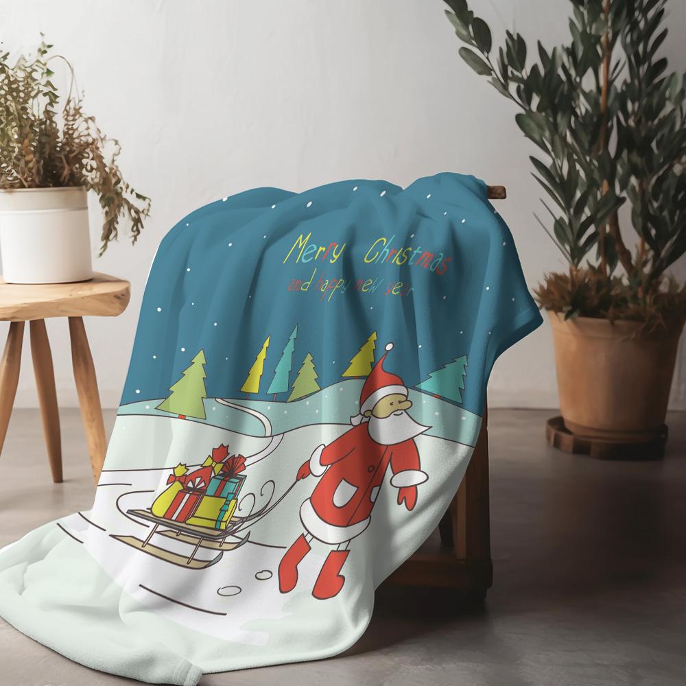 

Christmas Throw Blanket Cozy Reindeer Santa Claus Holiday Flannel Soft Warm Festive Gift Decor Home Living Room Bedroom 75x90cm