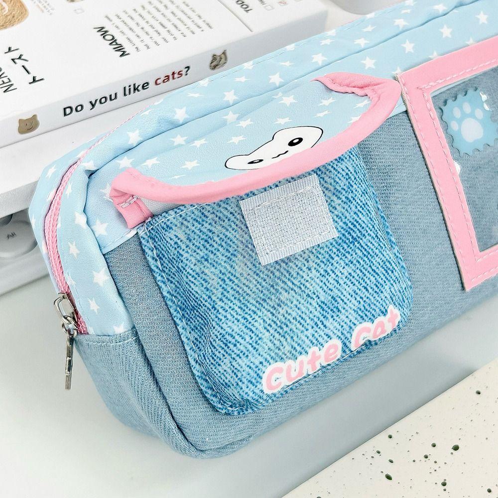 Large Capacity Pen Bag Cat Star Print Stationery Bag Durable Pencil Case  Gift