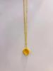 Zhou Family Small Yellow Sugar Cube Necklace with Gold Brushed Finish On Square Link Chain and Imitation Vietnamese Sand Gold Pendant