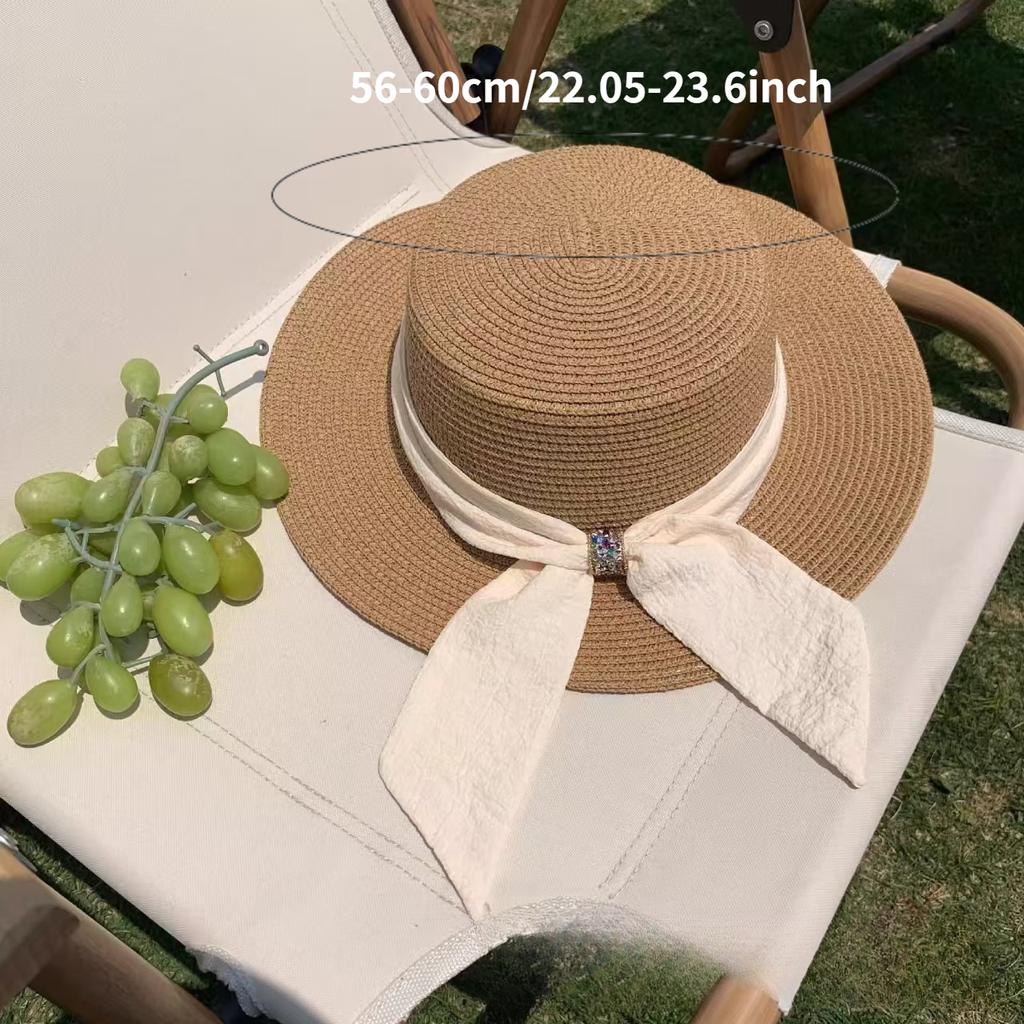 1Pc Women Sun Straw Hat Wide Brim Straw Sun Hat Foldable Packable Beach Summer Hat Foldable Roll Up Floppy Beach Hat For Women