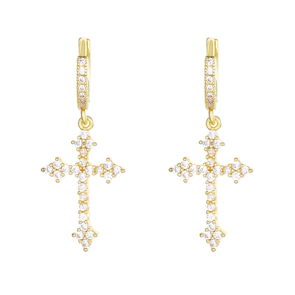 Punk Fashion Rhinestone Cross Earrings Kpop Zircon Cross Drop Earring for Women Grunge Egirl Earrings Charm Jewelry Accessories
