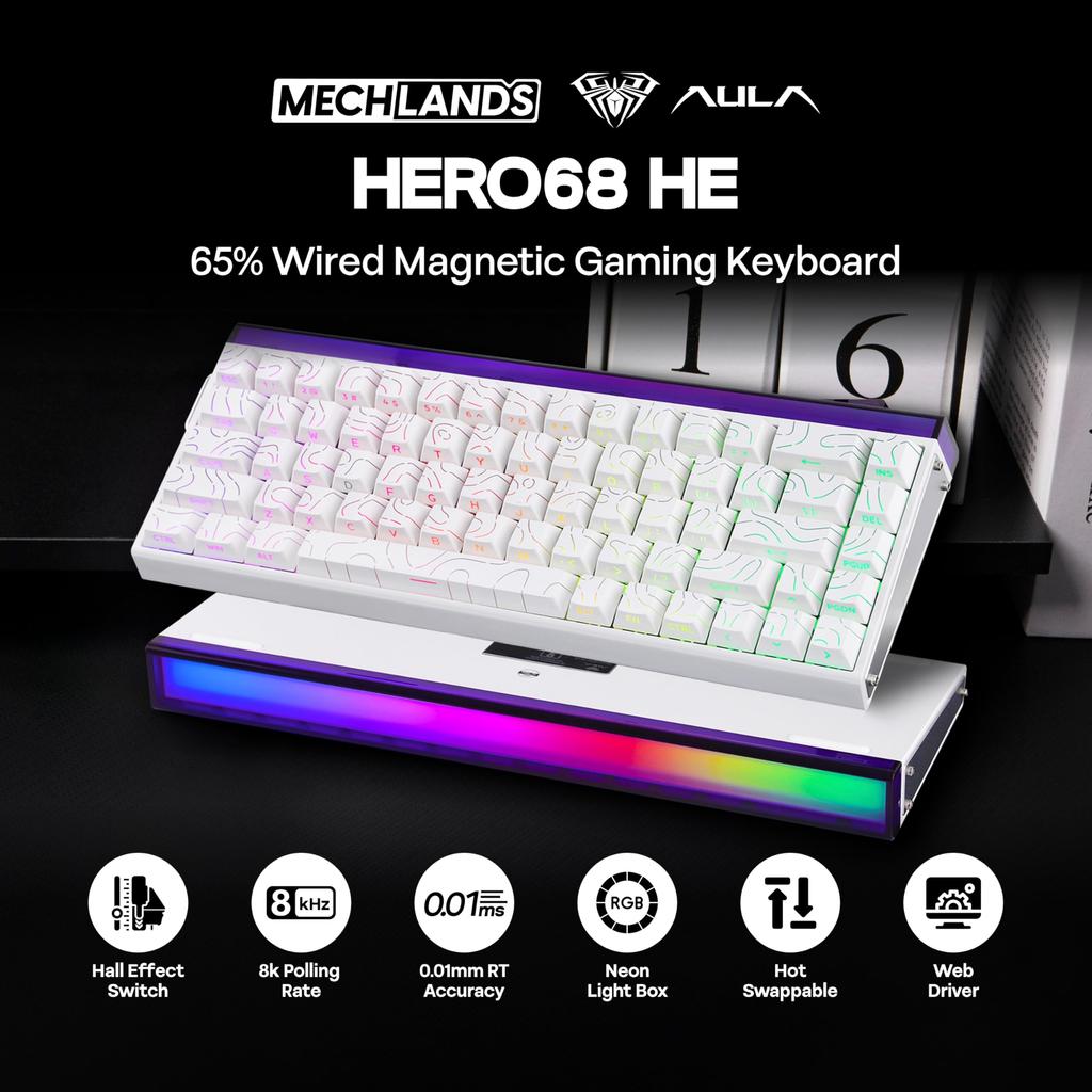 MechLands Aula Hero68 HE Wired Magnetic Gaming Keyboard with Rapid Hole Effect Adjustable 8kHz RGB Lightbox Backlight Switches, 0.01mm Actuation,