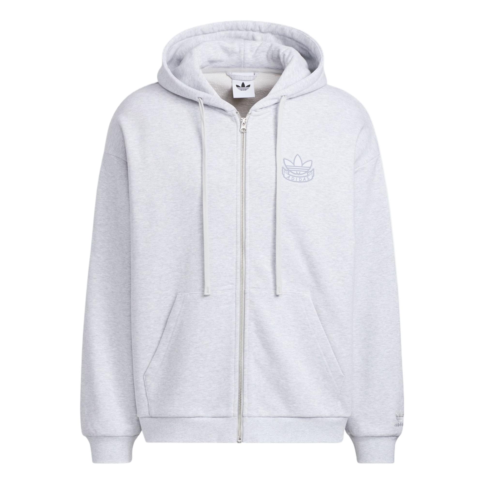 adidas Originals Men s Light Heather Gray Drop Shoulder Full-Zip Hooded Jacket KG8508 XL