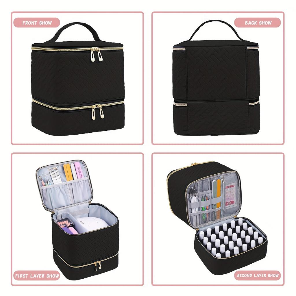Double Quilted Nail Polish Organizer Portable Nail Polish Storage Bag Gel Nail Polish Carrying Case Nail Kit Supplies Organizer