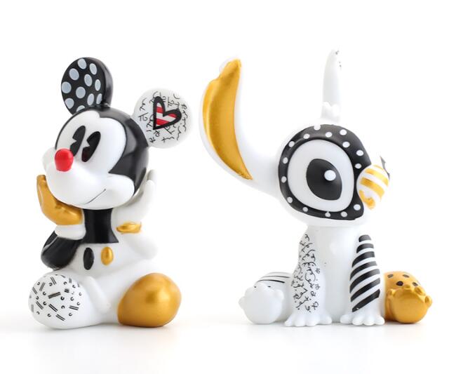 Disney Mickey Mouse Stitch White Golden Vinyl Figure Model Toys 2pcs