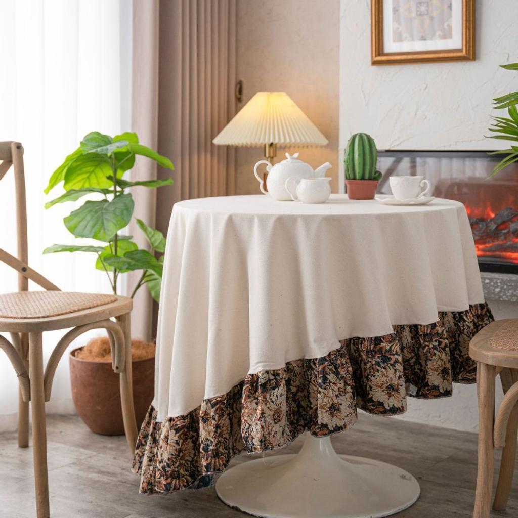 Round Solid Color Table Cloth American Jacquard Splicing Dust-proof Home Restaurant Decoration Hotel Retro Tassel Table Cloth