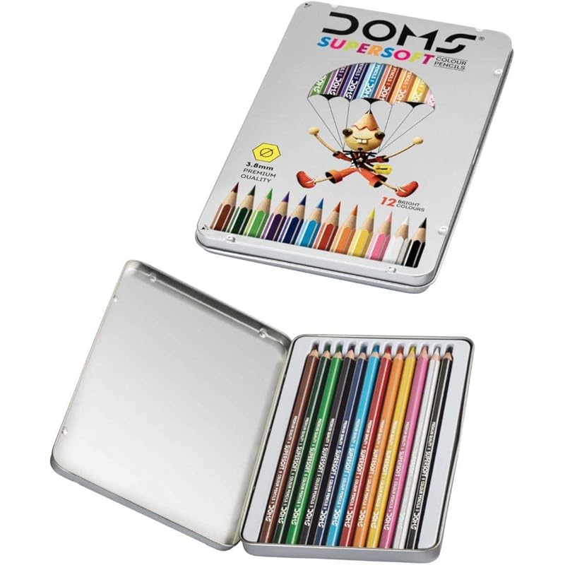 

Doms 12 Shades Super Soft Color Pencils Flat Tin Box | Smooth Color Application | For Blending & Experimenting Different 12 count (Pack of 1)