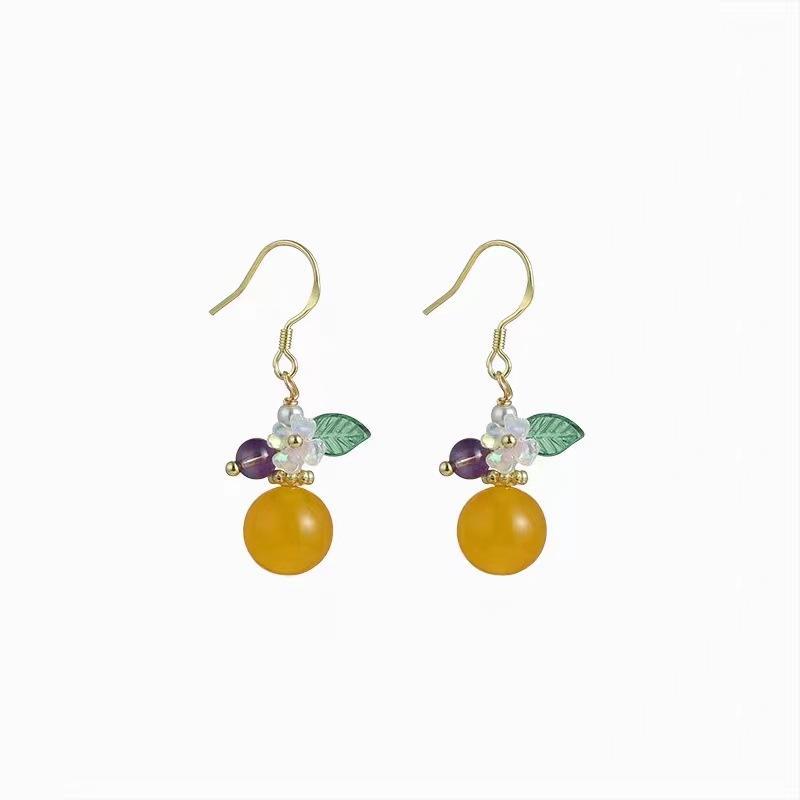 Cute Orange Shaped Dangle Earrings Handmade Flower Leaf Decor Bead For Women Daily Wear Party Dating Gifts