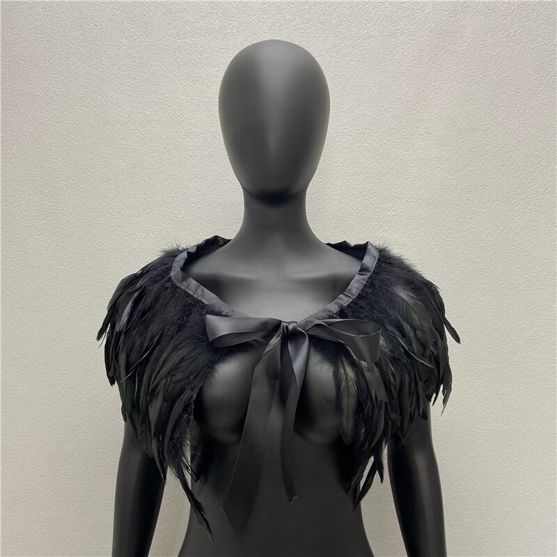 Gothic Feather Shawl Scarf - Rooster & Chicken Feather Cape Cloak Jewelry Accessories