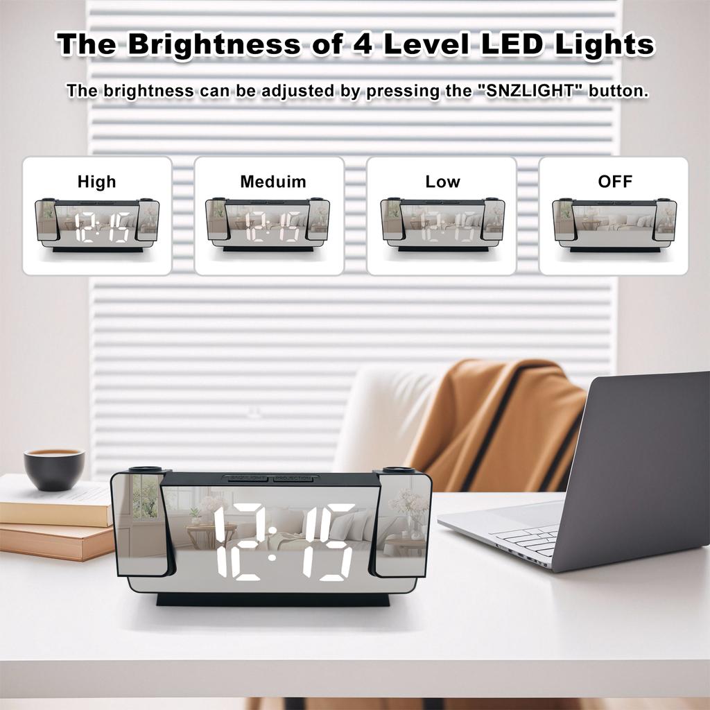 DIGITAL DUAL PROJECTION ALARM CLOCK FOR BEDROOM - Large LED Display, 2*180° Rotatable Projector, Loud Alarm , 12/24H