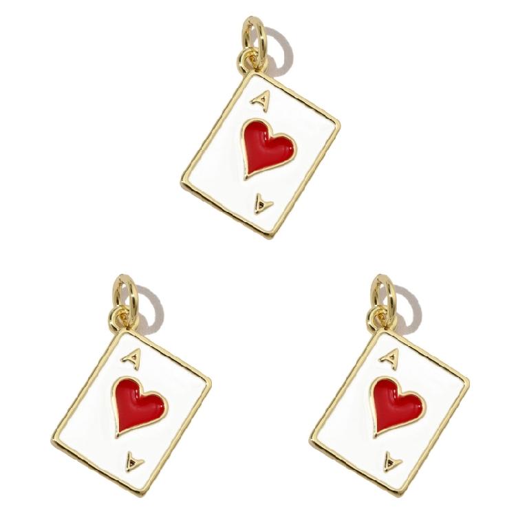 Pack of 3 Heart/Horseshoe/Dices Poker Card Pendants Accessories for Necklace and Earrings Copper Jewelry Components
