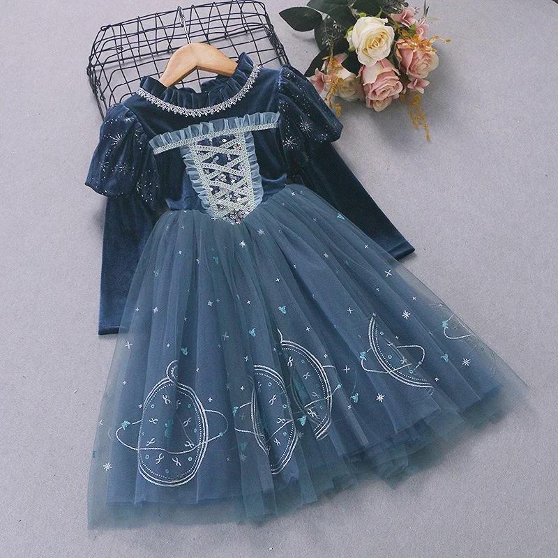 Elsa Princess Velvet Winter Dress for Girls - Thickened Skirt