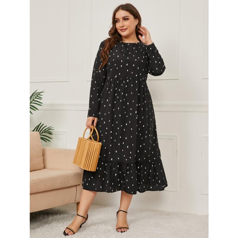 Rochie de damă de primăvară și toamnă mărimi Plus rochii cu mânecă lungă și gât rotund