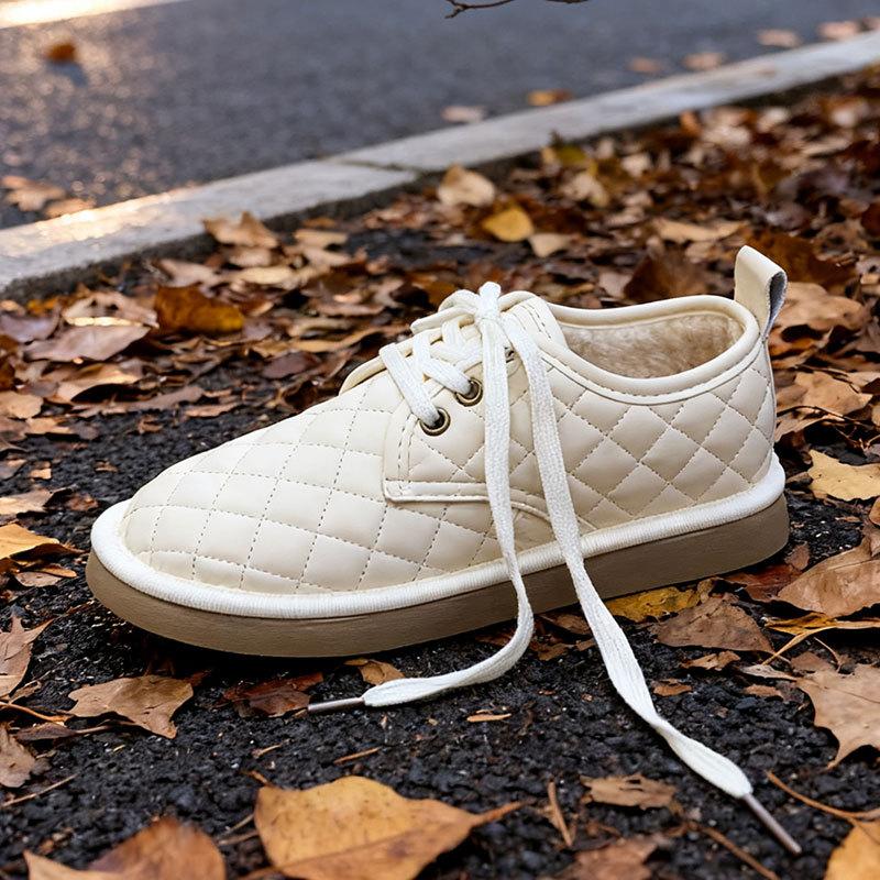 

Soft-soled lace-up thickened warm bread shoes women s autumn and winter new velvet cotton shoes casual versatile snow boots 40 бежевый