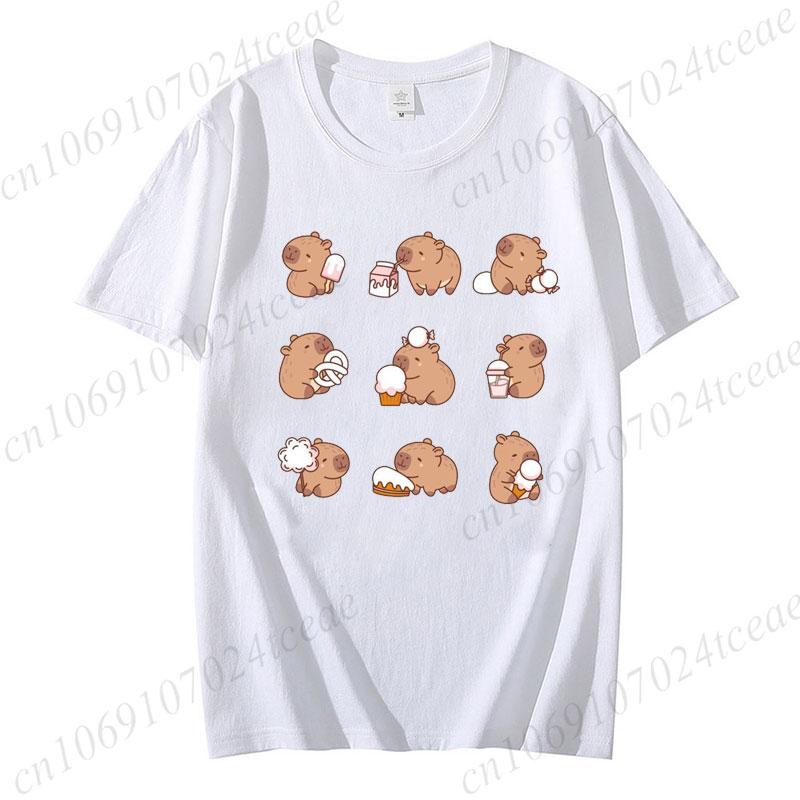 Cute Capybara Loves Bubble Tea Print Women Kids T-Shirt Summer Children's Short-sleeved Casual Pink Tops Adults Boys Girls Gifts