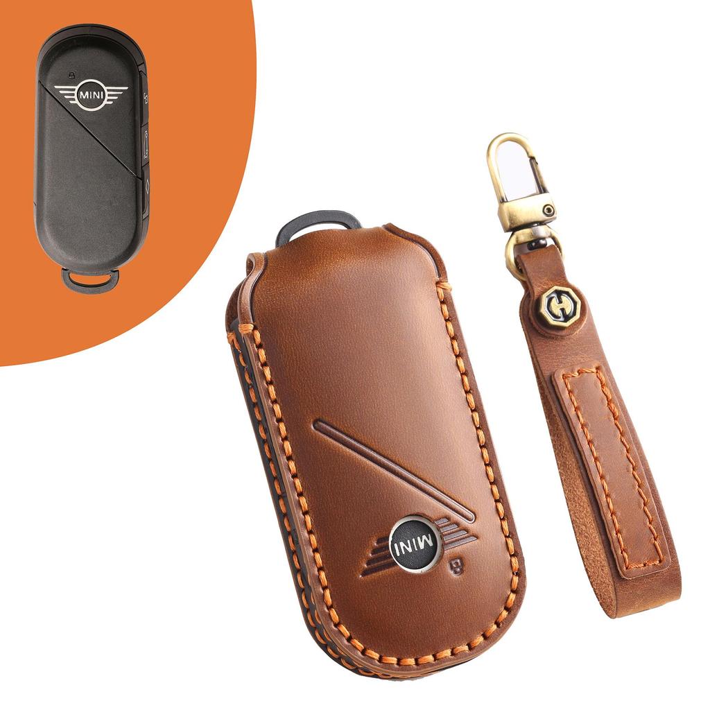 BMW Mini 2024 Genuine Leather Key Cover - High-End Protective Shell with Buckle