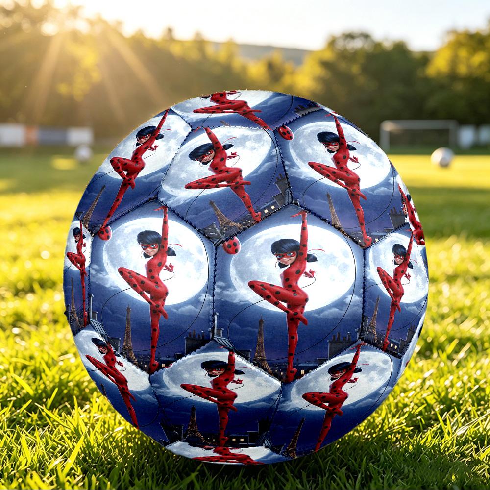 Size 5 Football Miraculous Ladybug Pattern, Wear‑Resistant Soccer Ball for Match Training Daily Sports Play