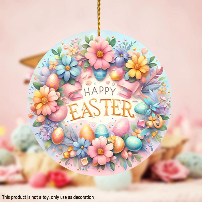 1 Stück Frohe Ostern Eier Kranz Autozubehör - Acryldruck Anhänger für Autospiegel, Rucksack & Schlüssel - Festschmuck, Heimdeko & Geschenke