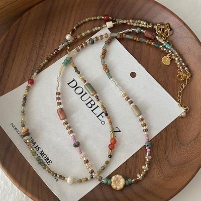 Medieval Rice Beads Natural Stone Necklace Niche Design High-End Collarbone Chain Neck Chain Accessories National Style Stacked Sweater Chain