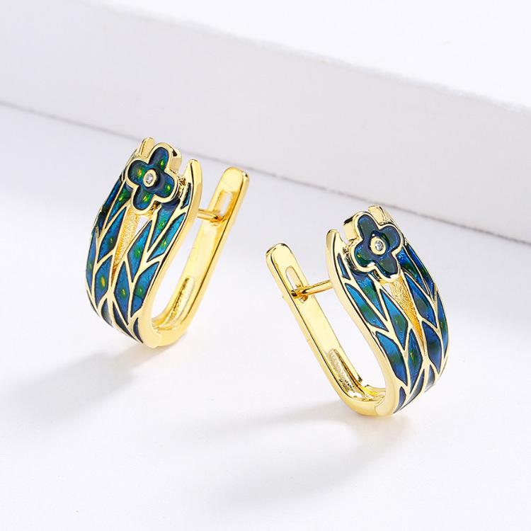 Nowe Kolczyki Damskie Marzenie Kwiat Elegancki Styl Weselny Kwiat Ręcznie Emaliowane Kolczyki