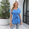 European and American Fashion Spring and Summer Casual Shirt Ruffled Round Neck Women's Short-sleeved Top