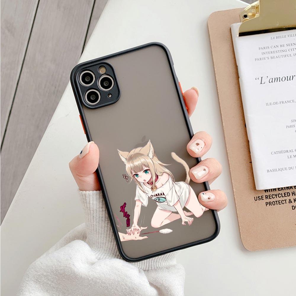 Animal Shockproof Matte Phone Case For Iphone 11 12 13 Pro Max Mini 7 Plus XR X S Cover Cute Pinched Face Eat Snacks Cat Cosplay