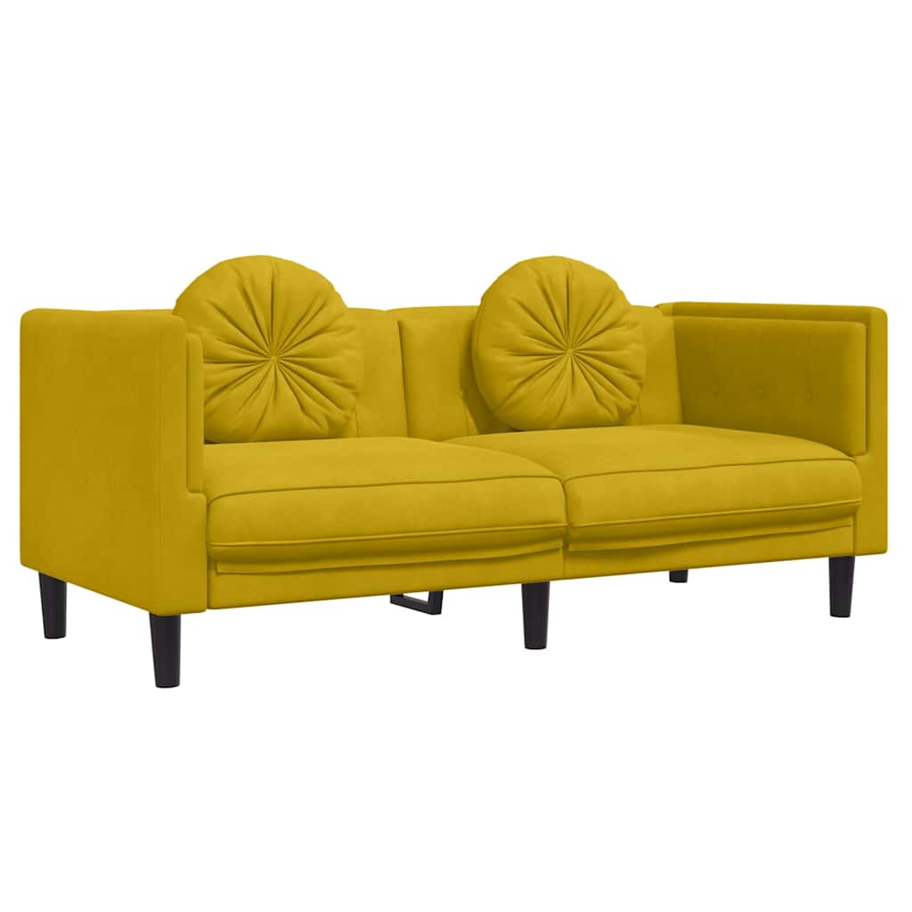 2 Piece Sofa Set with Cushions Yellow Velvet