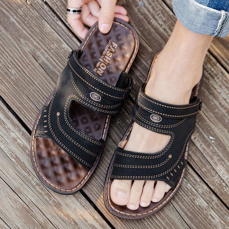 

Мужские сандалии для летнего пляжного отдыха, дышащие, мягкие, противоскользящие, водонепроницаемые и износостойкие сандалии и тапочки двойного назначения на толстой подошве 45 чёрный