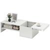 Adjustable coffee table, metal rails, chipboard, foot pads, White