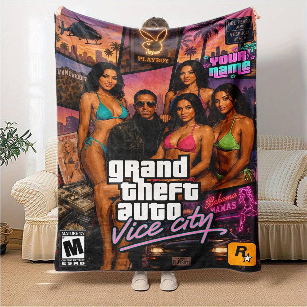 Grand Theft Auto Personalized Name Blanket Cozy Personalized Blanket Comfortable Great for Office Nap Office Chair Couch Four Seasons Multipurpose
