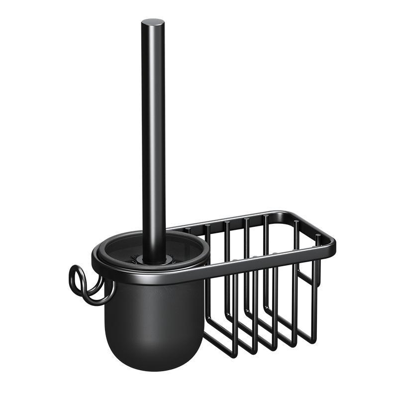 Space Aluminum Wall-Mounted Toilet Brush with No Dead Angle Design and Punch-Free Storage