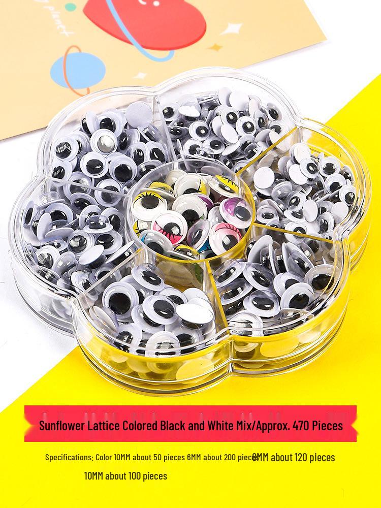 Handmade Self-Adhesive Googly Eyes with Eyelashes - Black, White & Colored Movable Plastic Eyes for DIY Projects