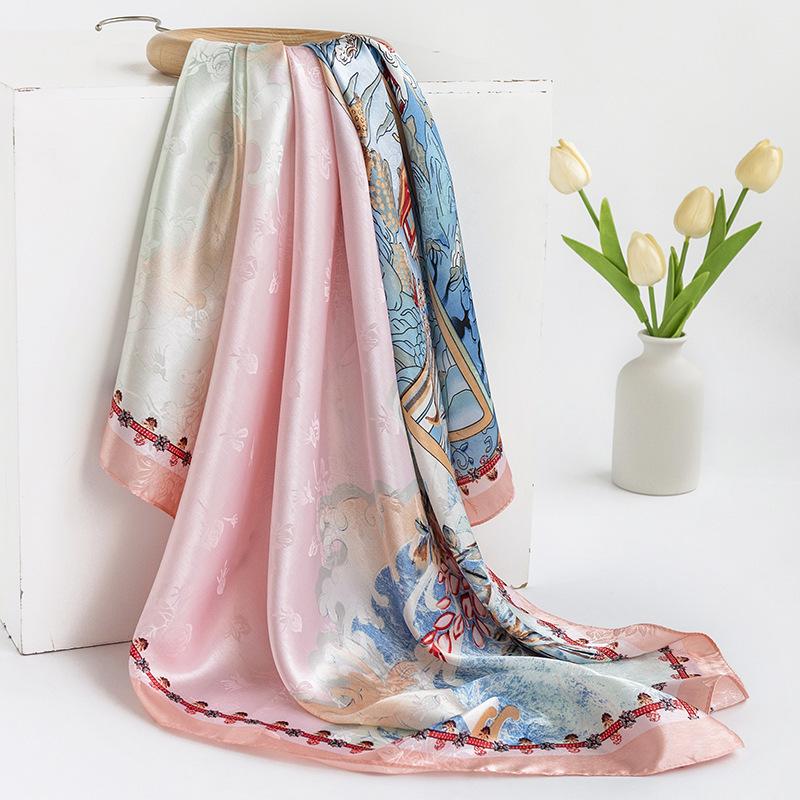 2024 Vår og Høst Tynt Fransk Beige Prikkete Skjerf Dames Firkantskjerf Sjal Ytre Dekorasjon Allsidig Skjerf