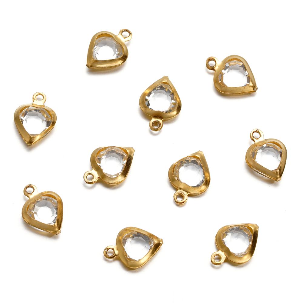 10 Stück/Los 7,5 mm Edelstahl Herz mit Strasssteinen Anhänger für Halskette Armband Anhänger DIY Schmuckherstellung Zubehör