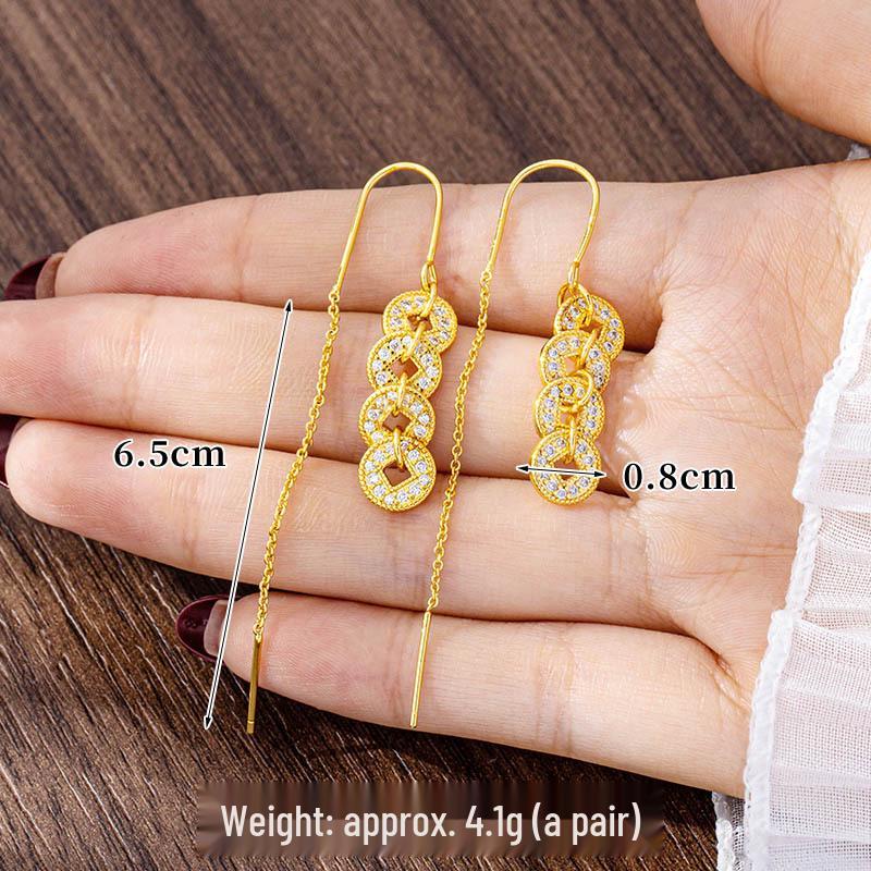 Ancient Five Emperor Coin Necklace & Diamond-Set Copper Earrings - Trendy, Long-Lasting Jewelry for Women