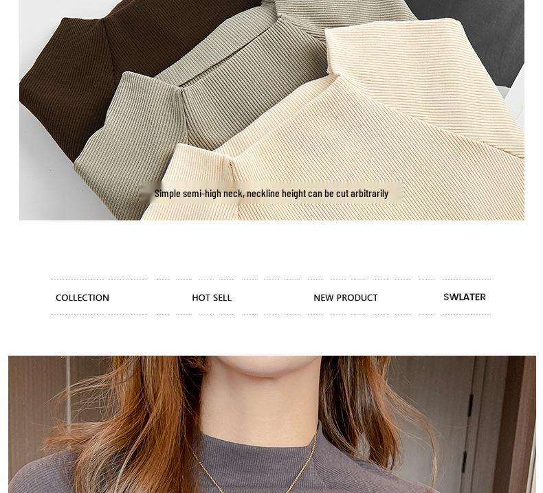 2024 Women's Ribbed Raglan Sleeve Semi-High Neck Base Layer Shirt