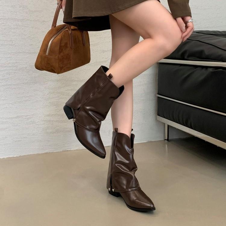 Pointed trousers boots fried street fashion boots women's 2025 new autumn and winter western cowboy boots comfortable square heel winter boots