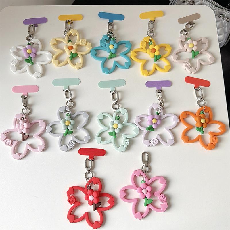 Silicone Cherry Blossom Phone Lanyard Strap Non-Slip 1Pcs Soft Tape Gasket Small Flower for Girls Phone Decoration Use