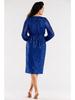 Asymmetrical Sequin Dress with Wrap Neckline and Long Sleeves, Cobalt Blue Size S