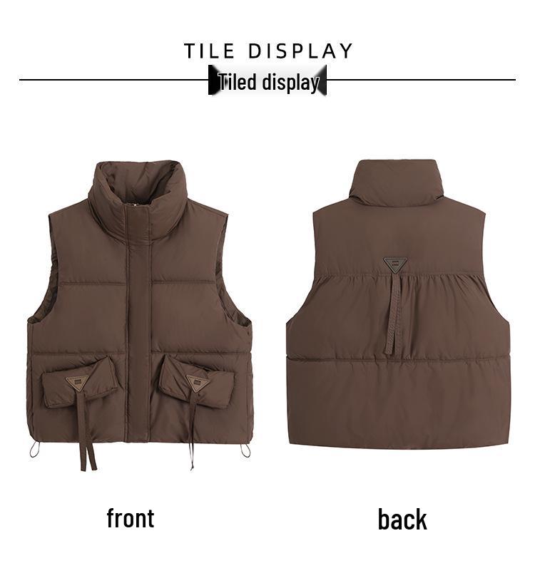 Women's Korean Style Stand-up Collar Sleeveless Waistcoat - Autumn/Winter Solid Color Warm Vest
