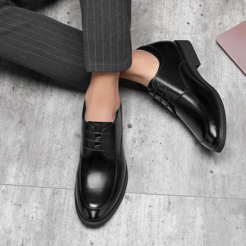 Inner Height-increasing Leather Shoes Men's 8cm Business Dress British and Korean Version Pointed Wedding Shoes Lace-up Soft-soled Casual Men's Shoes