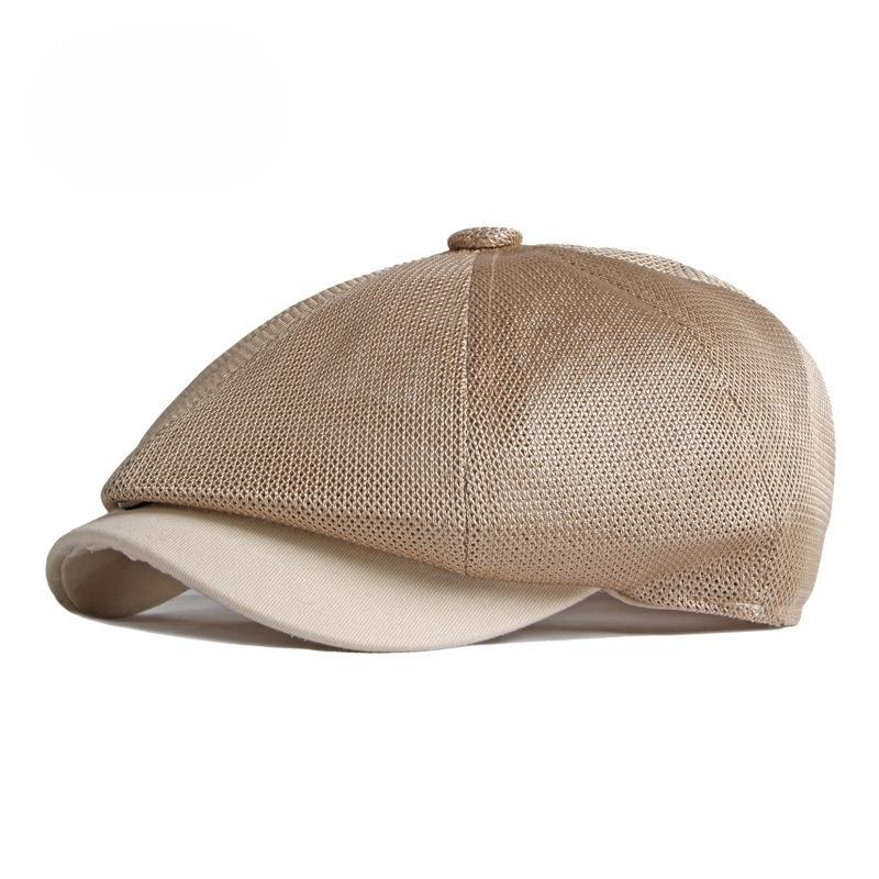 Summer Mesh Newsboy Cap for Men Women Breathable Hollow Out Octagonal Hat British Vintage Beret Retro Peaked Cap Casual Sun Hat Adjustable(55-60cm) хаки