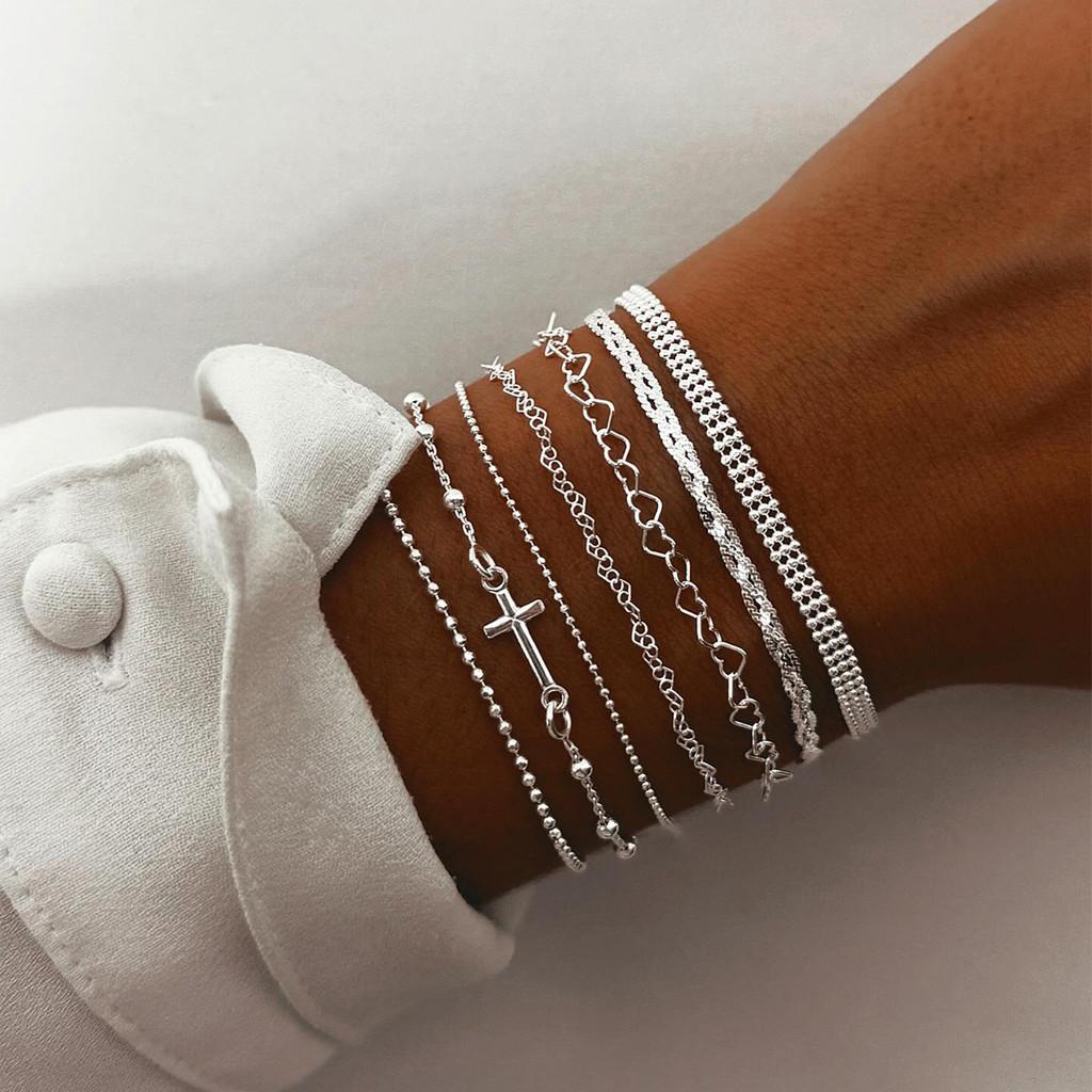 Kreuz Anhänger Vintage Mehrschichtiges Armbänder Set Für Frauen Mit Geometrischem Design Und Geschenkgebrauch