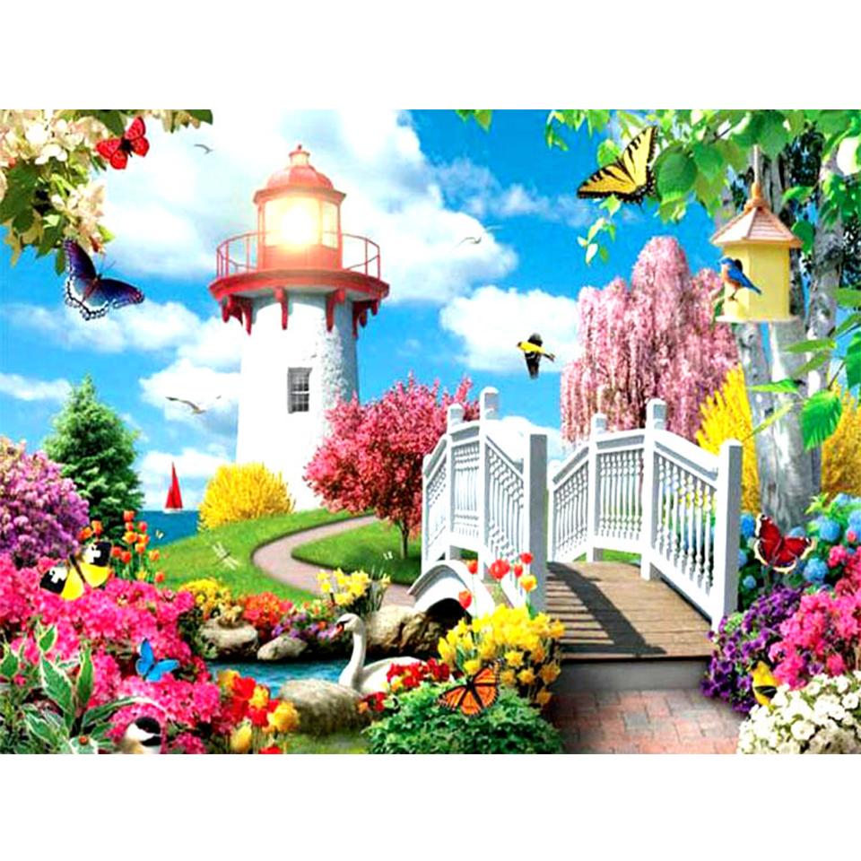 5D DIY Diamond Painting Landscape Castle Full Round Rhinestone Embroidery Cross Stitch Kit Mosaic Picture Home Decoration Gift