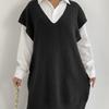 A Lady's Long Waistcoat, Deep V Loose Casual Sweater, Vest Dress