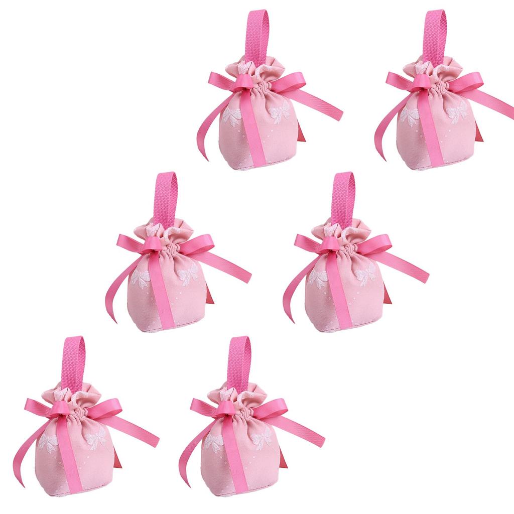 6PCS Wedding Candy Bags Wedding Candy Boxes Drawstring Ribbon Bow Pouches Gift Box Creative Candy Packaging Bag