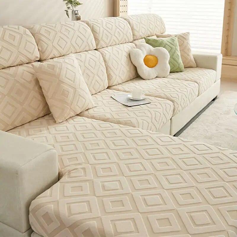 Jacquard-Sofabezüge aus elastischem Polarfleece, 1/2/3/4-Sitzer, L-förmiger Eckcouch-Schonbezug, Schnittsofa-Matratze