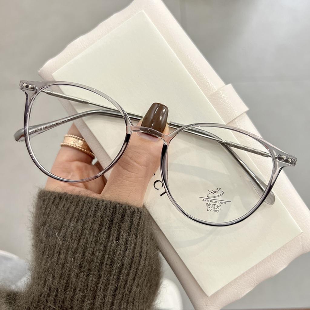 Round Anti Blue Light Glasses for Women Lightweight Brown Frame Eyewear
